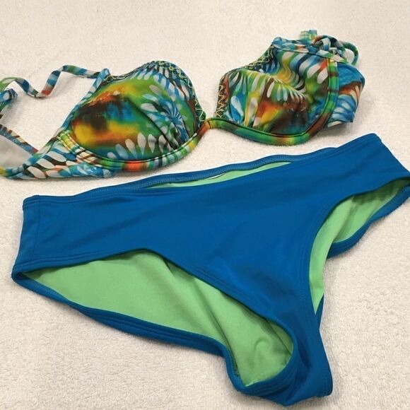 Gossip 2 piece bikini blue green adjustable strap - Picture 1 of 7